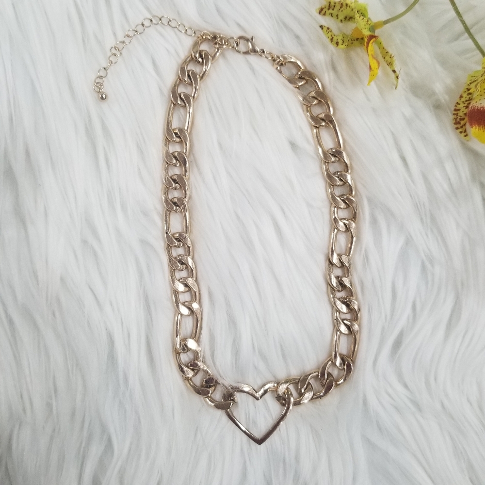 Gold Color Heart Link Choker Necklace, Super Cute!!